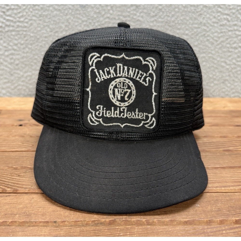 Vintage Jack Daniels Whiskey Hat Adult Black Snapback Cap Mesh Trucker USA 80s